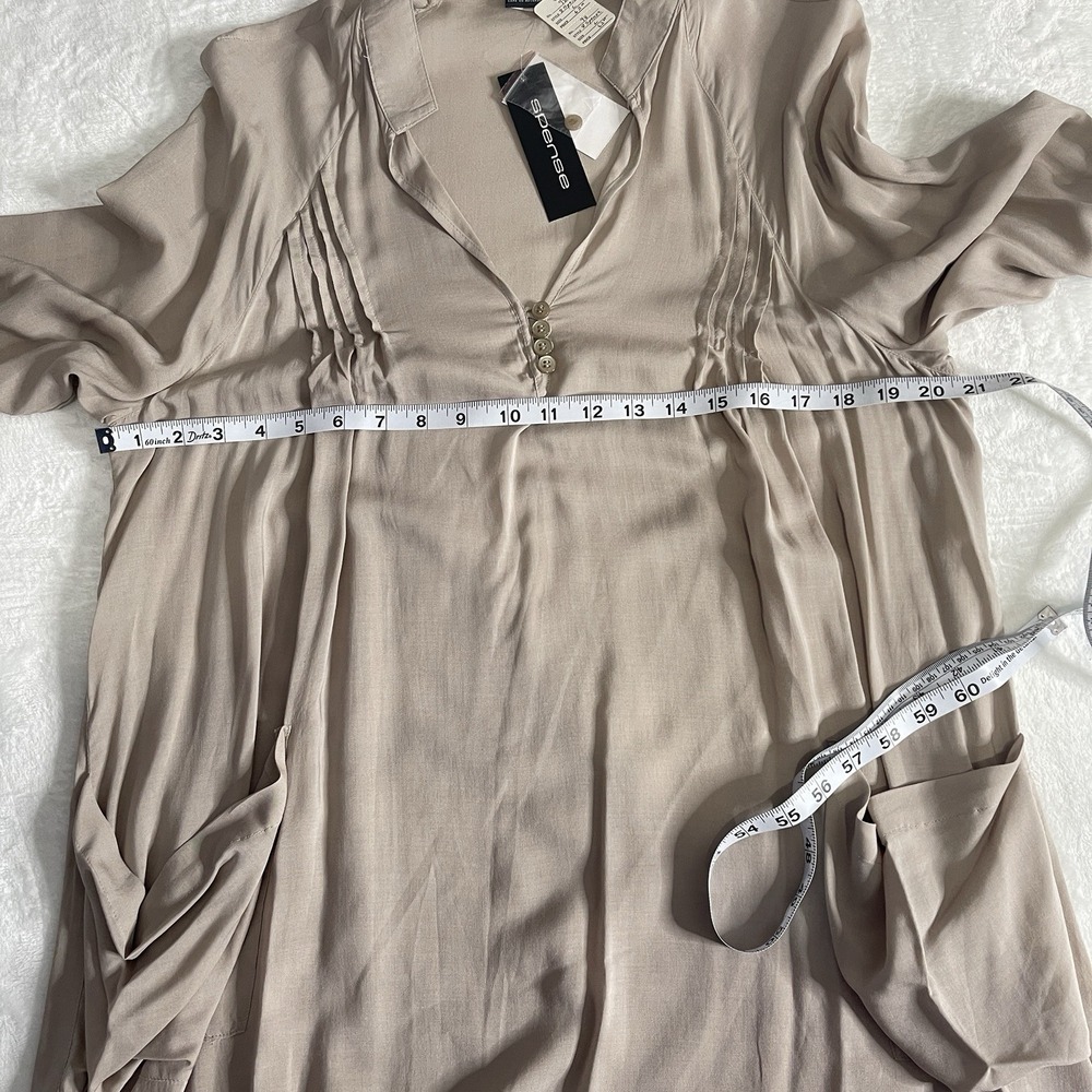 Spense Beige Large Top Front Pockets Button Sleeve Pleated Airy NWT 100% Viscose - Picture 5 of 12